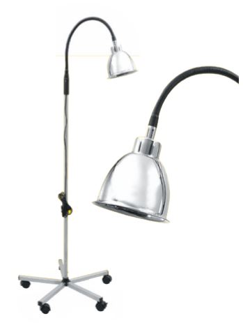 Examination Lamp complete with Halogen Bulb (Chrome plated steel tubing. Foldable stainless steel base with 5 castors)